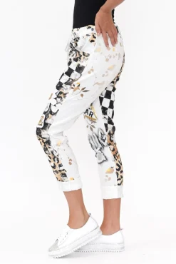 Pants<La Strada Russo Black Abstract Drawstring Pant