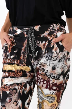 Pants<La Strada Russo Black Animal Drawstring Pant