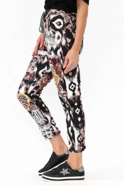 Pants<La Strada Russo Black Animal Drawstring Pant