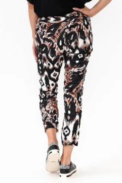 Pants<La Strada Russo Black Animal Drawstring Pant