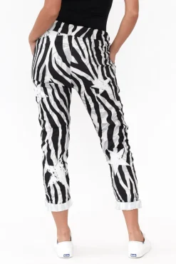 Pants<La Strada Russo Black Zebra Star Drawstring Pant