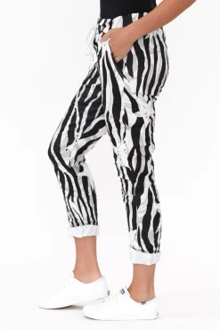 Pants<La Strada Russo Black Zebra Star Drawstring Pant