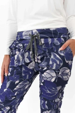 Pants<La Strada Russo Blue Floral Drawstring Pant