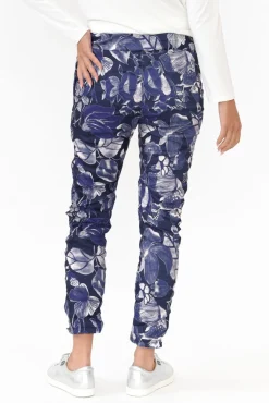 Pants<La Strada Russo Blue Floral Drawstring Pant