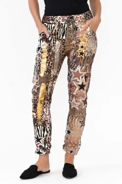 Pants<La Strada Russo Brown Animal Star Drawstring Pant