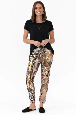 Pants<La Strada Russo Brown Animal Star Drawstring Pant