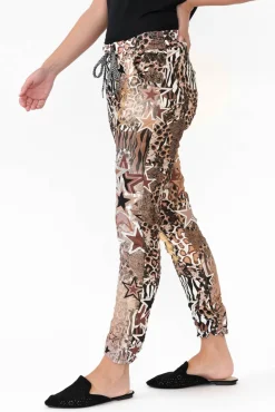 Pants<La Strada Russo Brown Animal Star Drawstring Pant