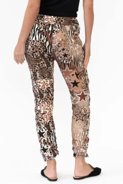 Pants<La Strada Russo Brown Animal Star Drawstring Pant