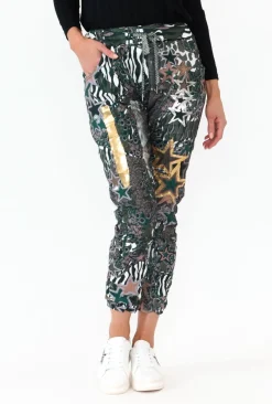 Pants<La Strada Russo Khaki Animal Drawstring Pant