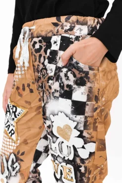 Pants<La Strada Russo Tan Abstract Drawstring Pant