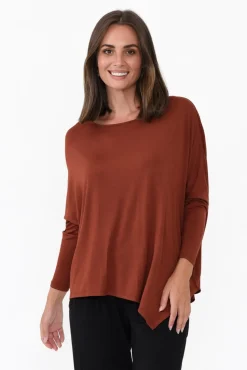Sleeved Tops<Bamboo Body Rust Bamboo Relaxed Boatneck Top