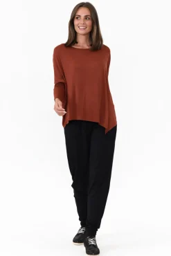 Sleeved Tops<Bamboo Body Rust Bamboo Relaxed Boatneck Top