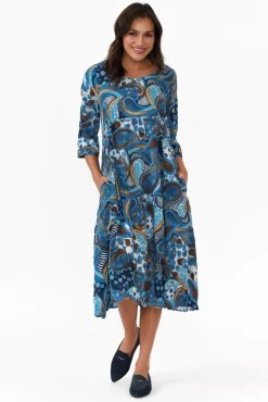Cotton Dresses<Willow Tree Rutherford Blue Abstract Midi Dress