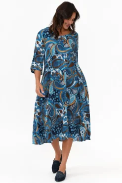 Cotton Dresses<Willow Tree Rutherford Blue Abstract Midi Dress