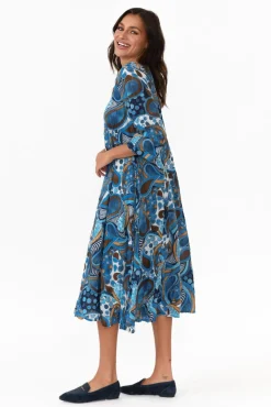 Cotton Dresses<Willow Tree Rutherford Blue Abstract Midi Dress