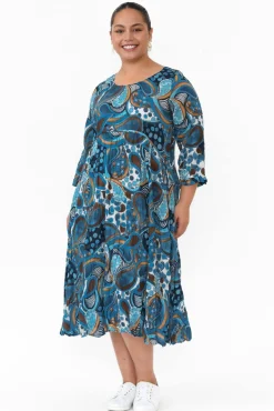 Cotton Dresses<Willow Tree Rutherford Blue Abstract Midi Dress