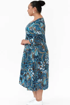 Cotton Dresses<Willow Tree Rutherford Blue Abstract Midi Dress