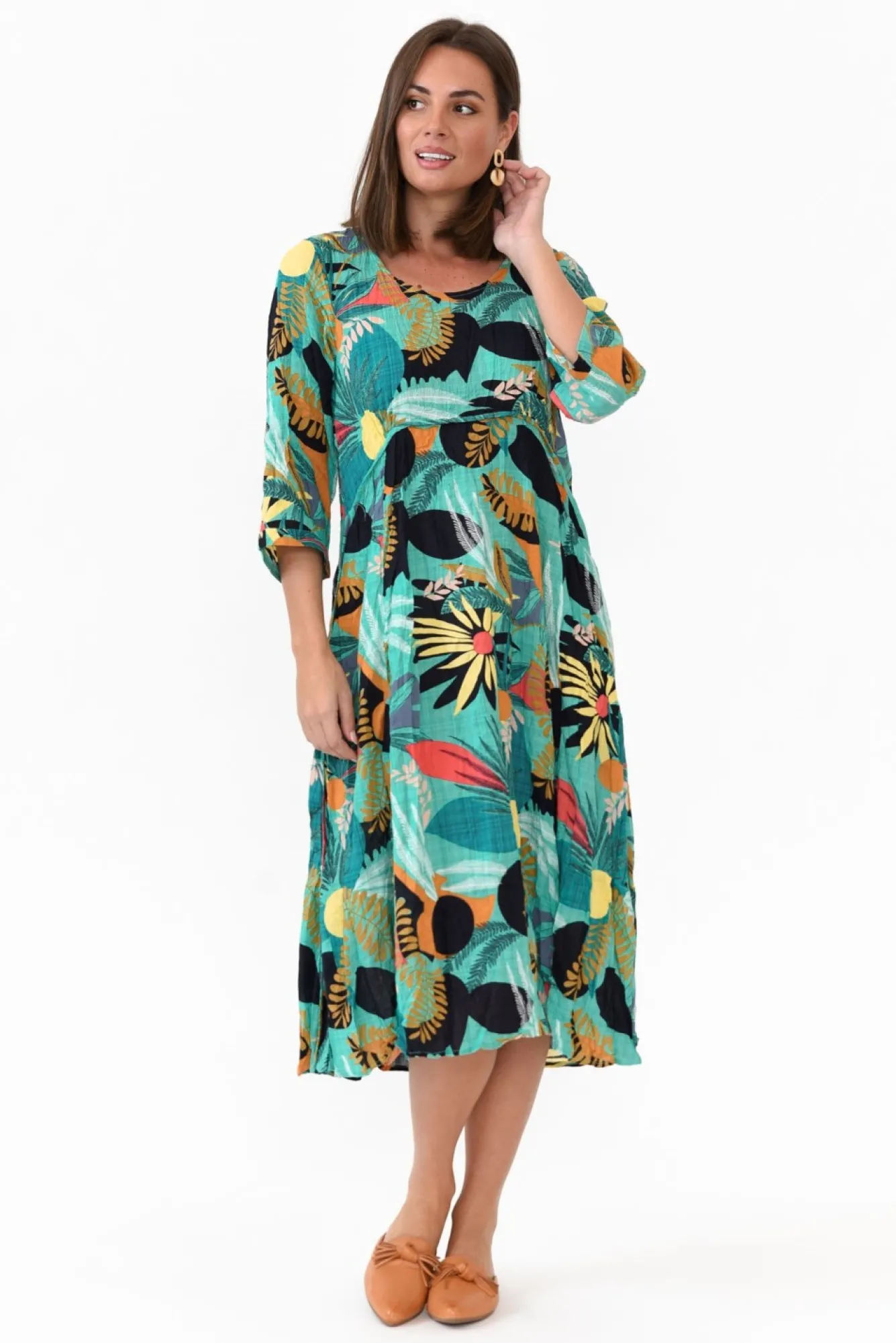 Cotton Dresses<Willow Tree Rutherford Green Tropical Midi Dress