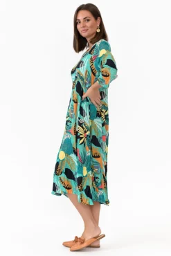 Cotton Dresses<Willow Tree Rutherford Green Tropical Midi Dress