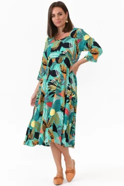 Cotton Dresses<Willow Tree Rutherford Green Tropical Midi Dress