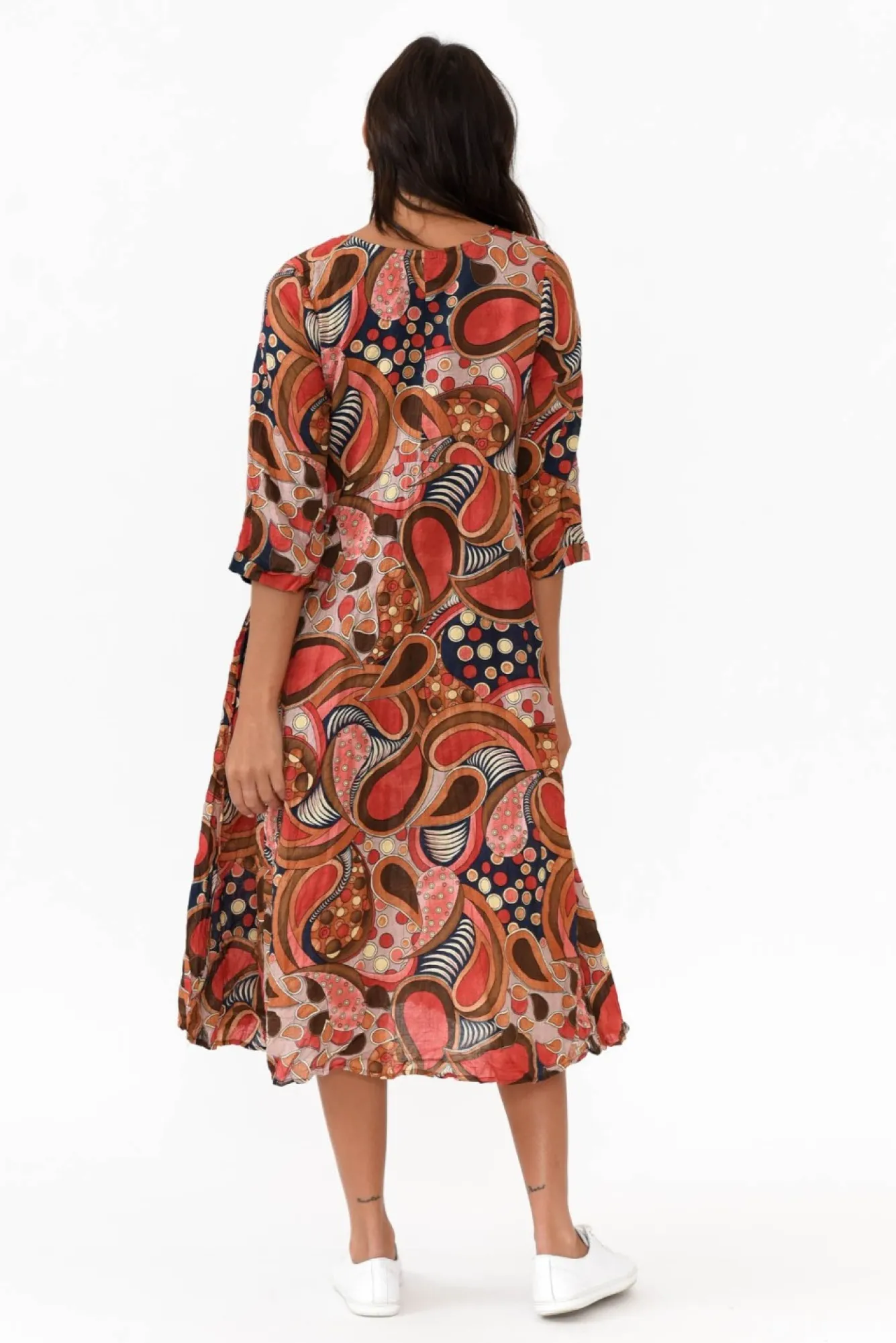 Cotton Dresses<Willow Tree Rutherford Rust Abstract Midi Dress