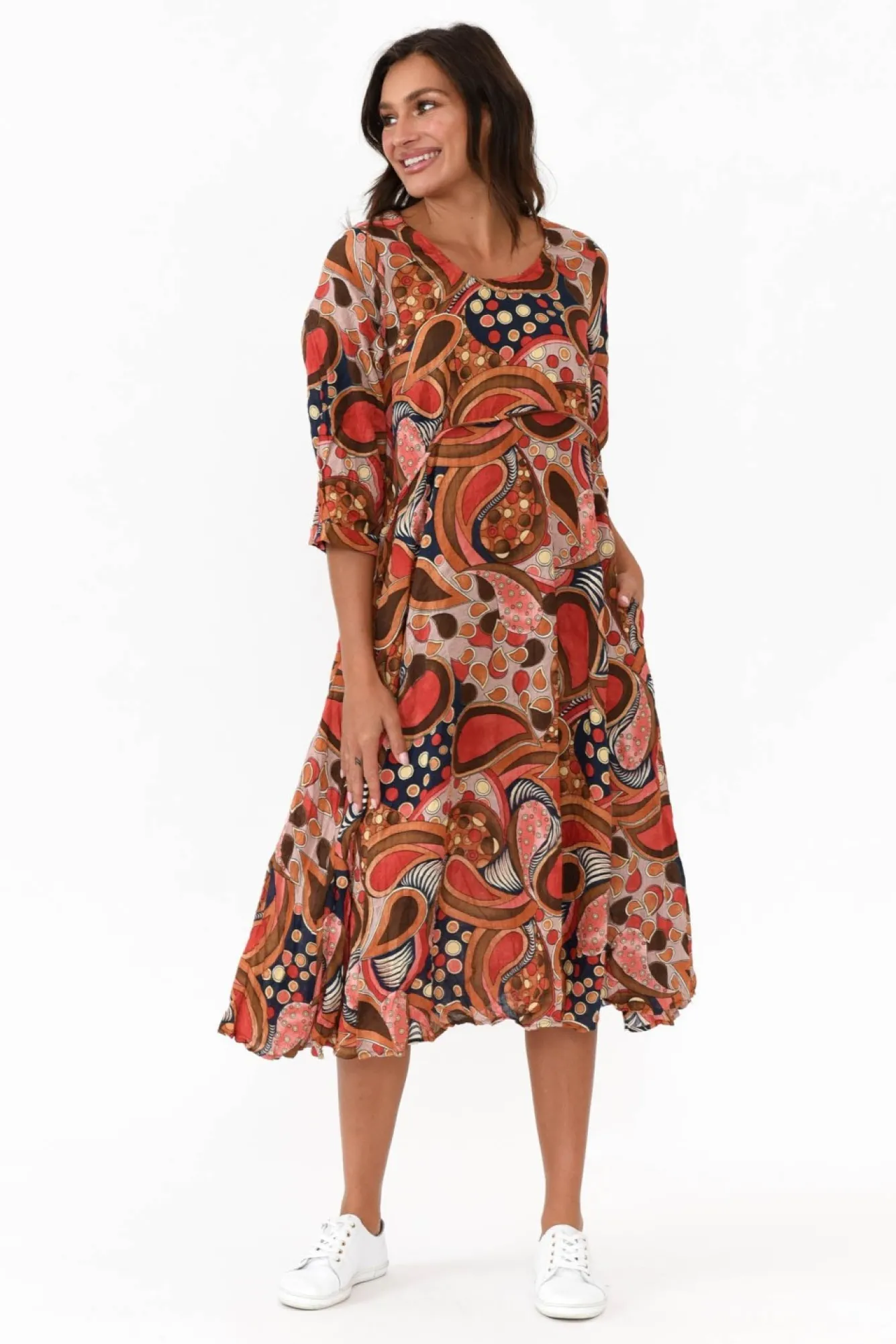Cotton Dresses<Willow Tree Rutherford Rust Abstract Midi Dress