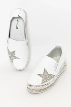 White Sneakers<Lav-ish Ryder White Star Leather Slip On Shoe