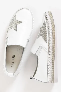 White Sneakers<Lav-ish Ryder White Star Leather Slip On Shoe