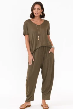 Pants<Cotton Village Rylee Khaki Crinkle Cotton Pant