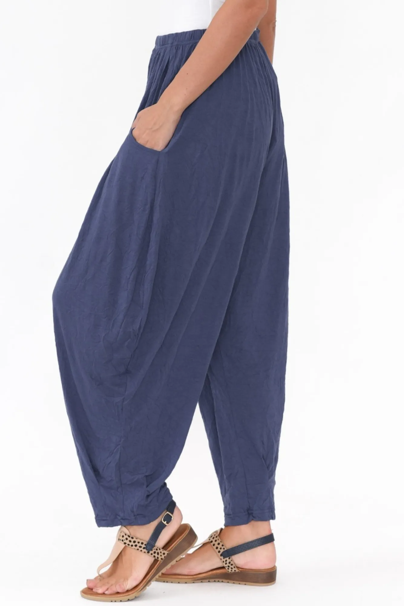 Pants<Cotton Village Rylee Navy Crinkle Cotton Pant