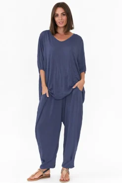 Pants<Cotton Village Rylee Navy Crinkle Cotton Pant