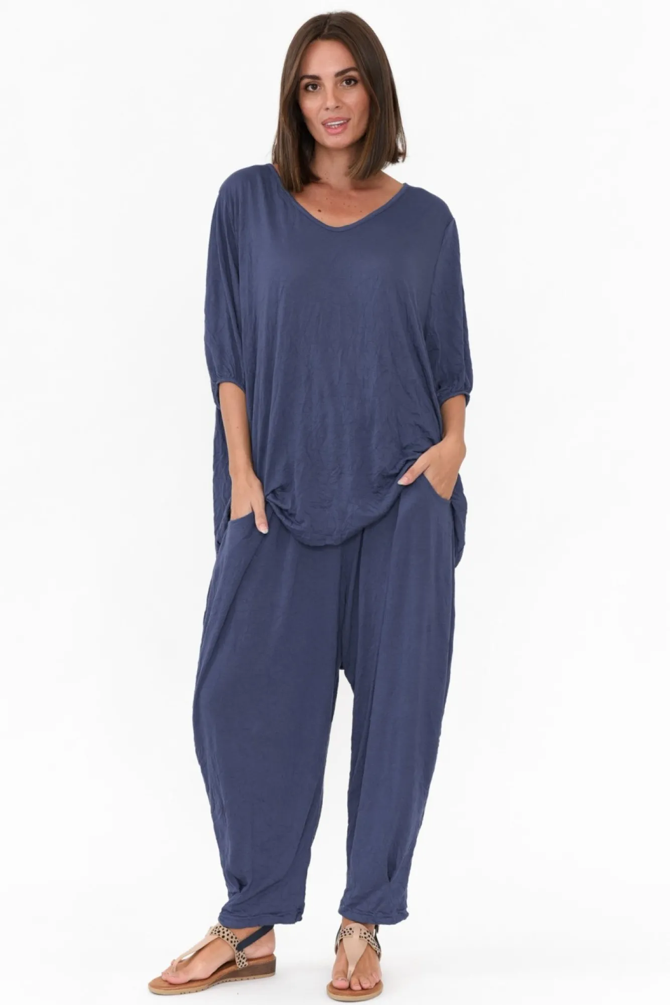 Pants<Cotton Village Rylee Navy Crinkle Cotton Pant