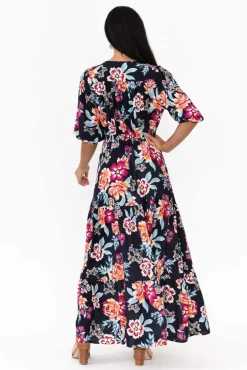Maxi Dresses<Isabella Boho Rylie Navy Blossom Tie Dress