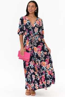 Maxi Dresses<Isabella Boho Rylie Navy Blossom Tie Dress