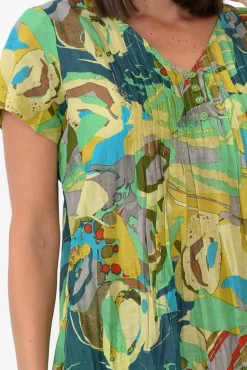 Above Knee Dresses<One Summer Sabina Green Poppy Crinkle Cotton Dress