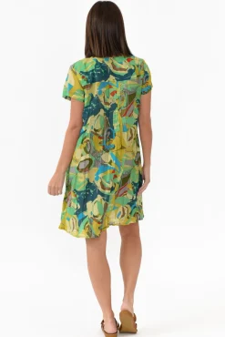 Above Knee Dresses<One Summer Sabina Green Poppy Crinkle Cotton Dress