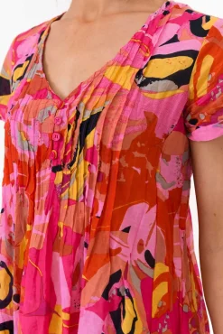 Cotton Dresses<One Summer Sabina Pink Poppy Crinkle Cotton Dress