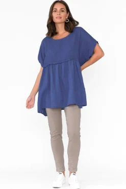 Linen Tops<Donna Donna Sabre Cobalt Linen Top