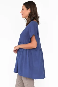 Linen Tops<Donna Donna Sabre Cobalt Linen Top