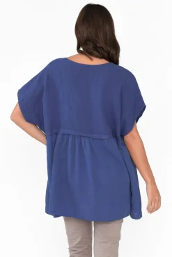 Linen Tops<Donna Donna Sabre Cobalt Linen Top
