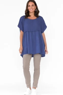 Linen Tops<Donna Donna Sabre Cobalt Linen Top