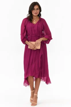 Below Knee Dresses<La Strada Salzburg Plum Silk Tie Dress