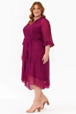 Below Knee Dresses<La Strada Salzburg Plum Silk Tie Dress