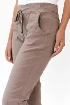 Pants<Rosa Sera Samford Taupe Crinkle Drawstring Pant
