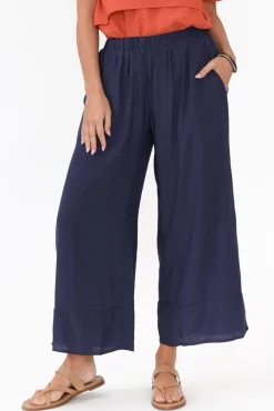 Pants<La Mode Samira Navy Cotton Wide Leg Pant