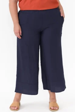 Pants<La Mode Samira Navy Cotton Wide Leg Pant