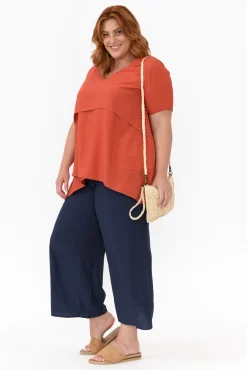 Pants<La Mode Samira Navy Cotton Wide Leg Pant