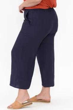 Pants<La Mode Samira Navy Cotton Wide Leg Pant