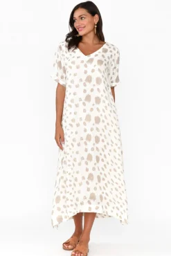 Linen Dresses<Imagine Santana Beige Spot Linen Dress