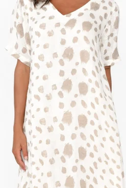 Linen Dresses<Imagine Santana Beige Spot Linen Dress